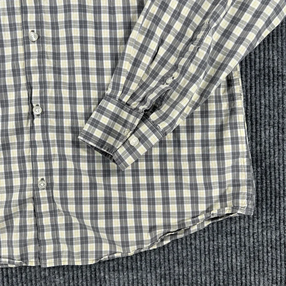 Banana Republic Shirt Mens Size Large Yellow Gray Plaid Long Sleeve Button Up
